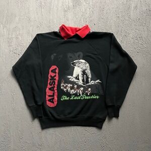 Vintage Alaska Polar Bear Husky Dog Sweatshirt Unisex Small Black 90s Sled